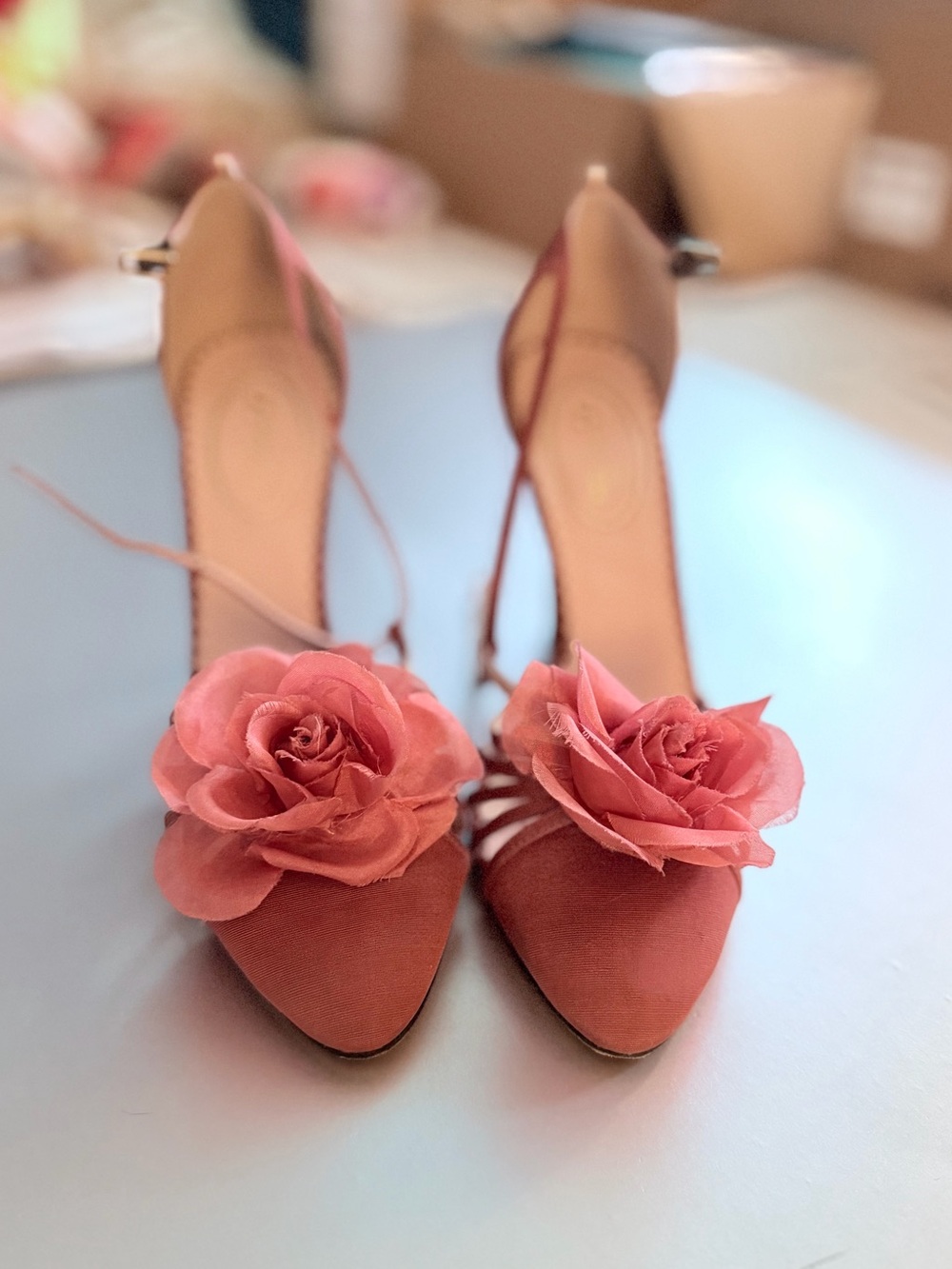 SJP by Sarah Jessica Parker Coral Pink Floral Pointed-Toe Ankle-Strap Heels